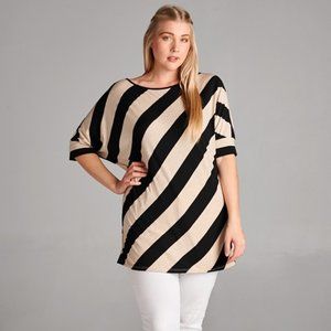 Diagonal Stripe Tunic Top Short Sleeve Shirt